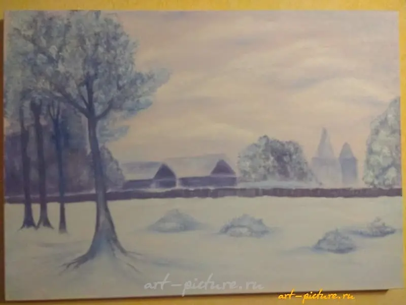 The translation of "Зима масло, холст" into English is "Winter oil, canvas."