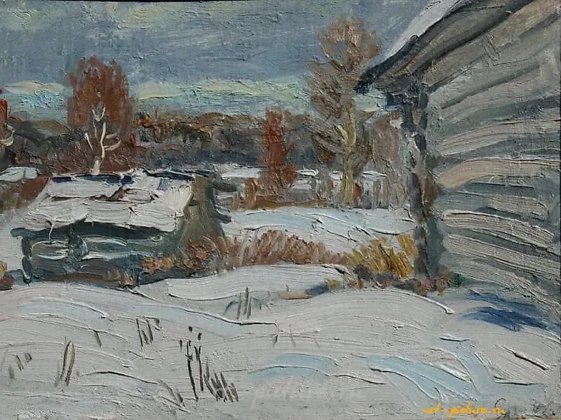 Зима. Картон, масло. 28 х 21 см.