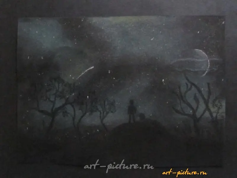 "In unity with thoughts, dry pastel, paper."