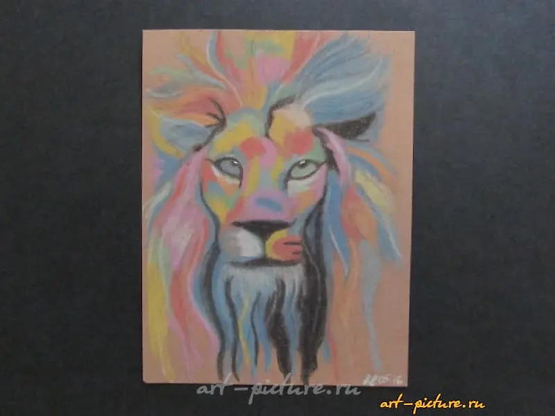 "Lion dry pastel, paper"