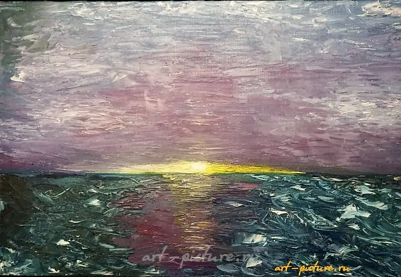海上的日落 油画，画布