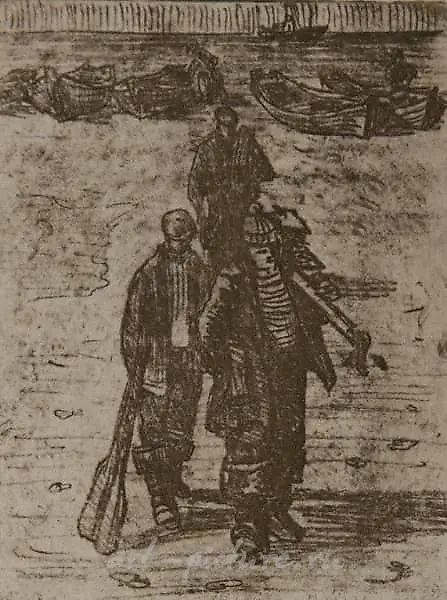 Рыбаки. Рыбацкие будни (из серии). Офорт, акватинта. 14 × 11 см.
