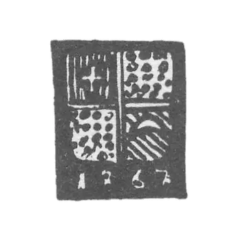 Claymo Costrom 1867 Crest and Semimonth in a shield divided into four parts