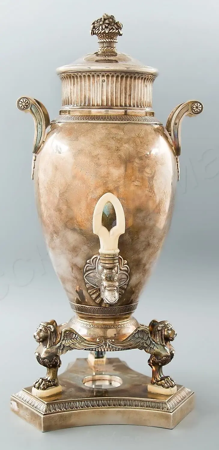 Bouillotte in the Empire style, Puiforcat, France, Paris, 19th century, silver, bone inlays. — photo 3