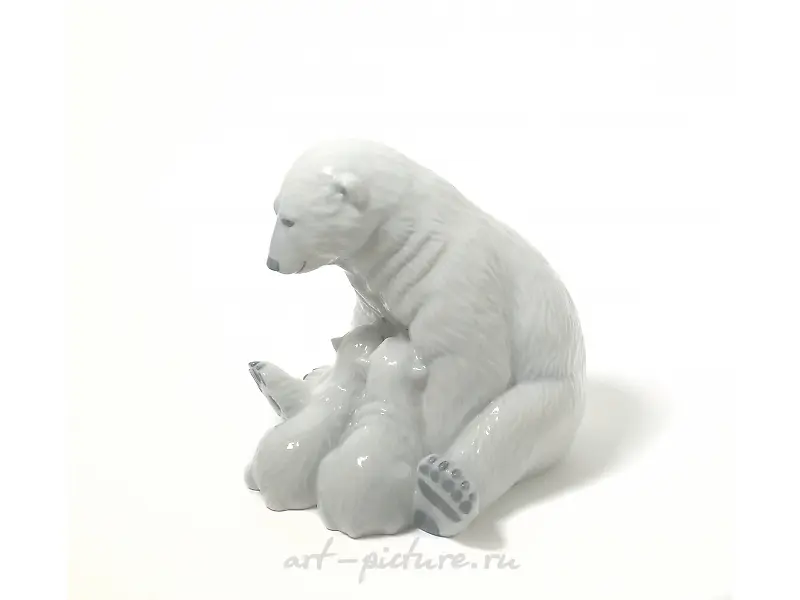 Porcelain statuette "White Polar Bear with two cubs" Royal Copenhagen — photo 4