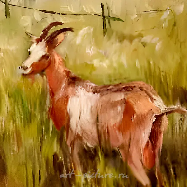春天。关于山羊的静物。纤维板，油画。41 x 57 厘米。 — 照片 2