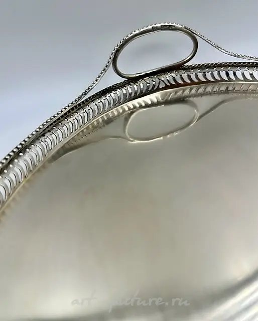 Silver tray in Russian style, 18th century, with side handles, 1798, Kaluga. — photo 4