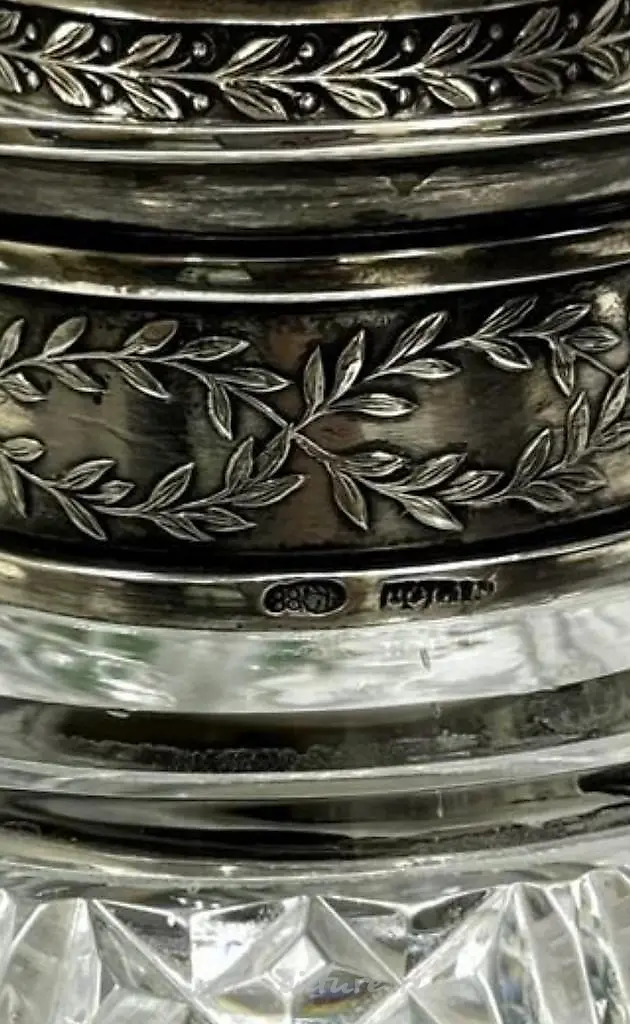 The translation of the text "ШТОФ. ХРУСТАЛЬ, СЕРЕБРО BOLIN" into English is: "DECANTER. CRYSTAL, SILVER BOLIN." — photo 3