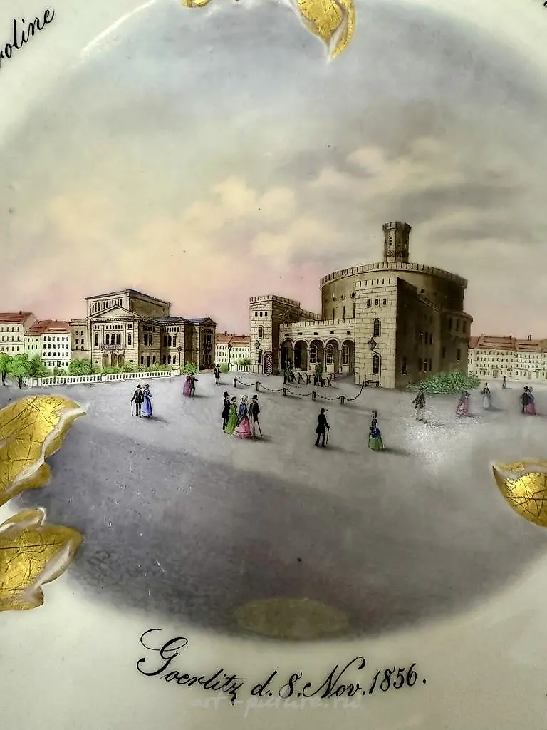Plate KPM with the architectural landscape of Görlitz Kaisertrutz 1856 — photo 4