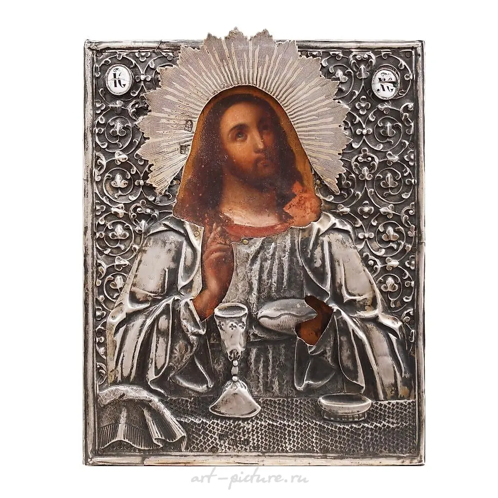 Moscow workshop, Russia, Religious icon on wood, with silver...