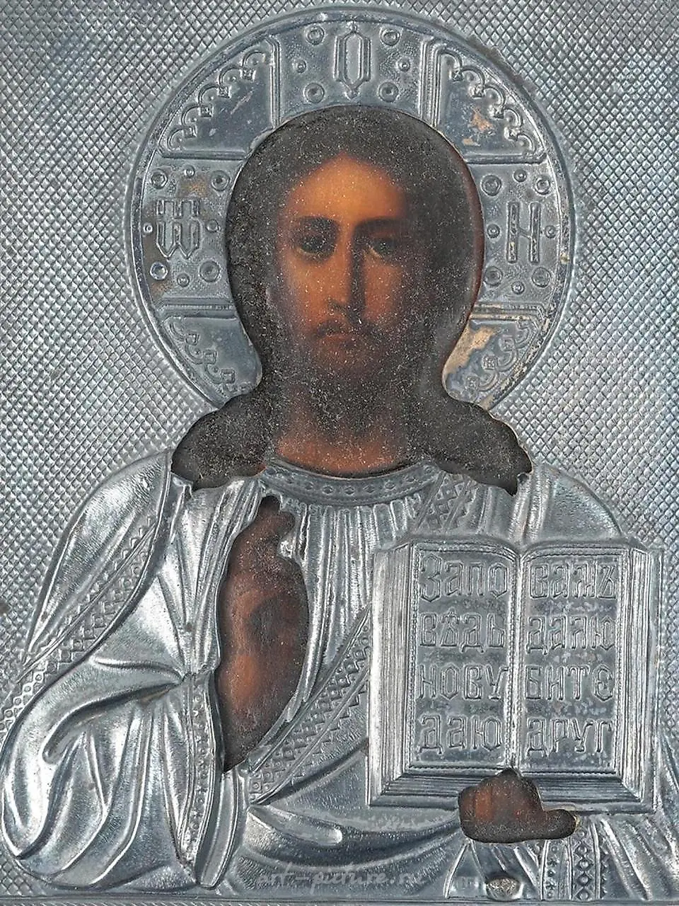 ANTIQUE 19TH C RUSSIAN 84 SILVER ICON OF CHRIST — photo 5