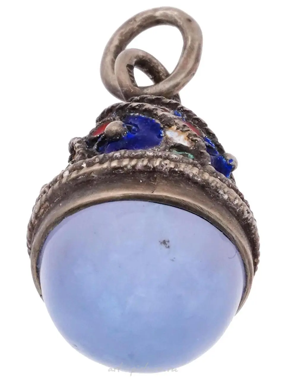 RUSSIAN GILT SILVER CLOISONNE ENAMEL EGG PENDANT — photo 2