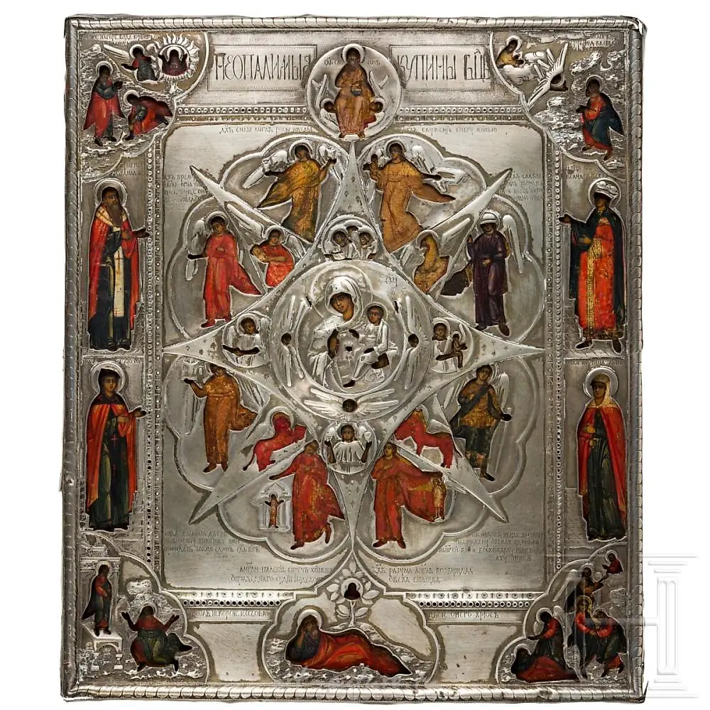A Russian icon showing the Mother of God of the "burning bush...