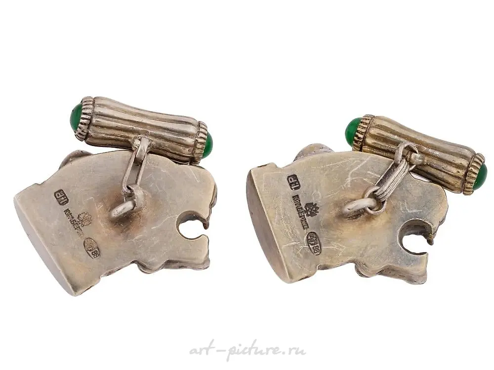 RUSSIAN GILT SILVER GEMSTONES BULLDOG CUFFLINKS — photo 8