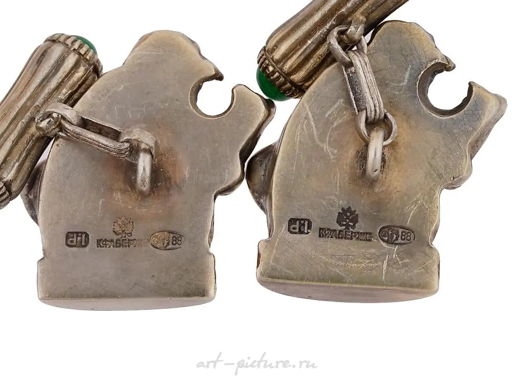 RUSSIAN GILT SILVER GEMSTONES BULLDOG CUFFLINKS — photo 3