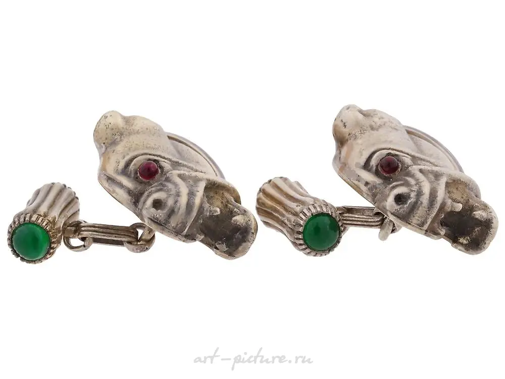 RUSSIAN GILT SILVER GEMSTONES BULLDOG CUFFLINKS — photo 6