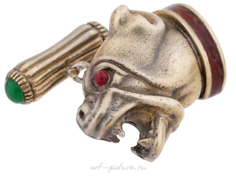RUSSIAN GILT SILVER GEMSTONES BULLDOG CUFFLINKS — photo 2