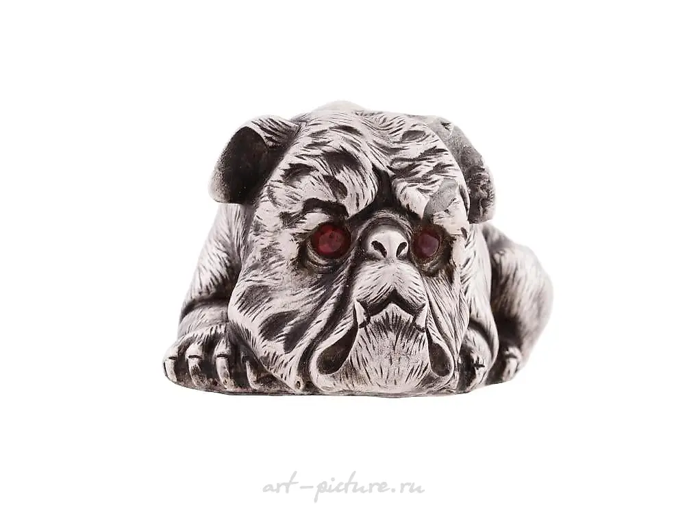 俄罗斯纯银88品质的法国斗牛犬雕像，镶有红宝石。 — 照片 8