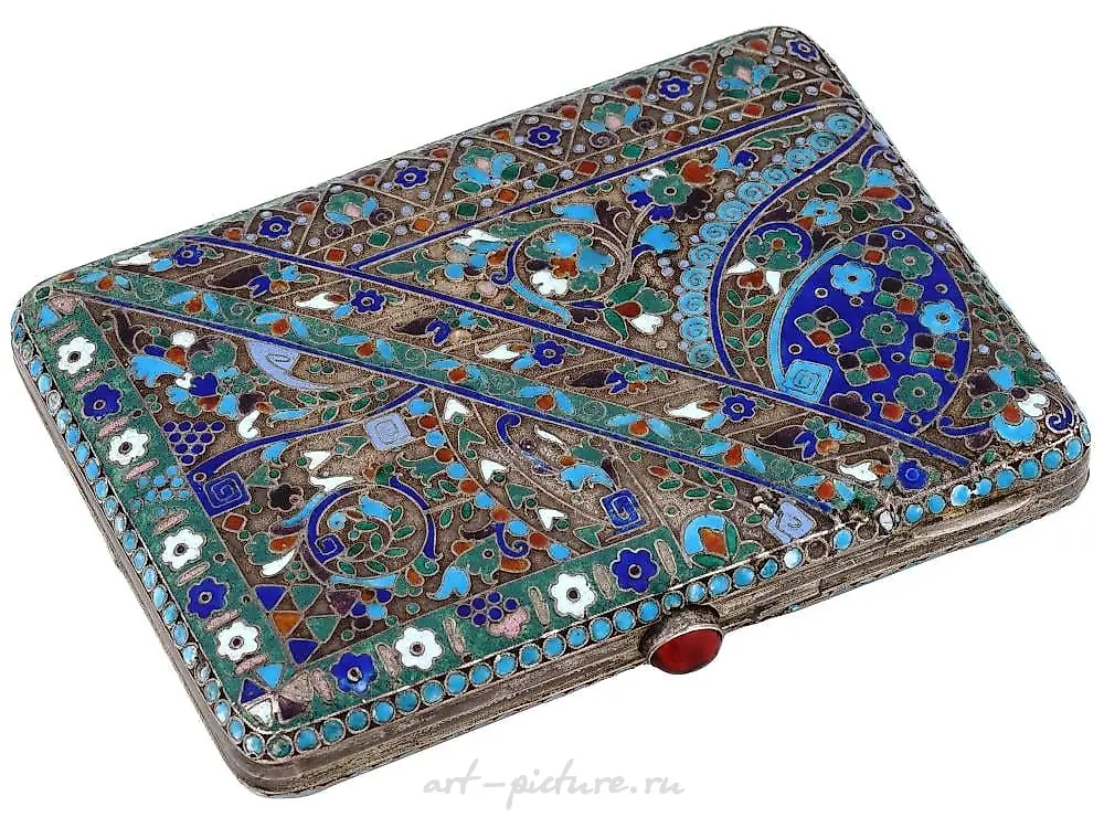 RUSSIAN SILVER CLOISONNE ENAMEL CIGARETTE CASE