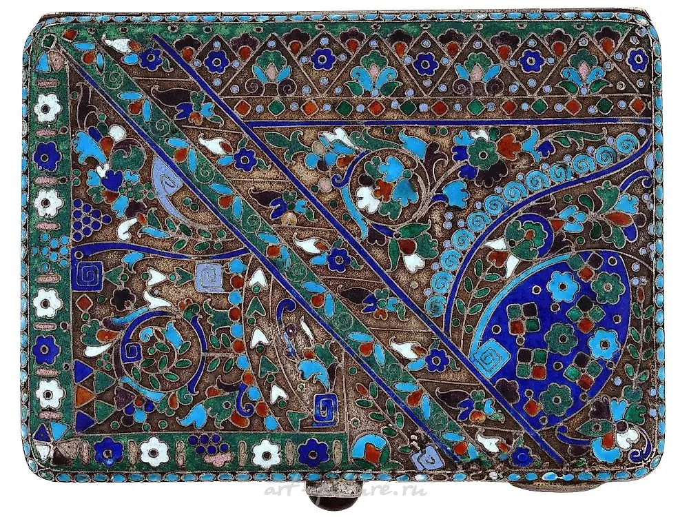 RUSSIAN SILVER CLOISONNE ENAMEL CIGARETTE CASE — photo 6