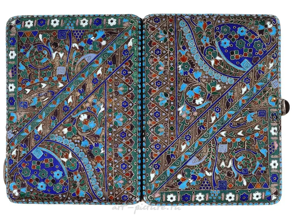 RUSSIAN SILVER CLOISONNE ENAMEL CIGARETTE CASE — photo 4