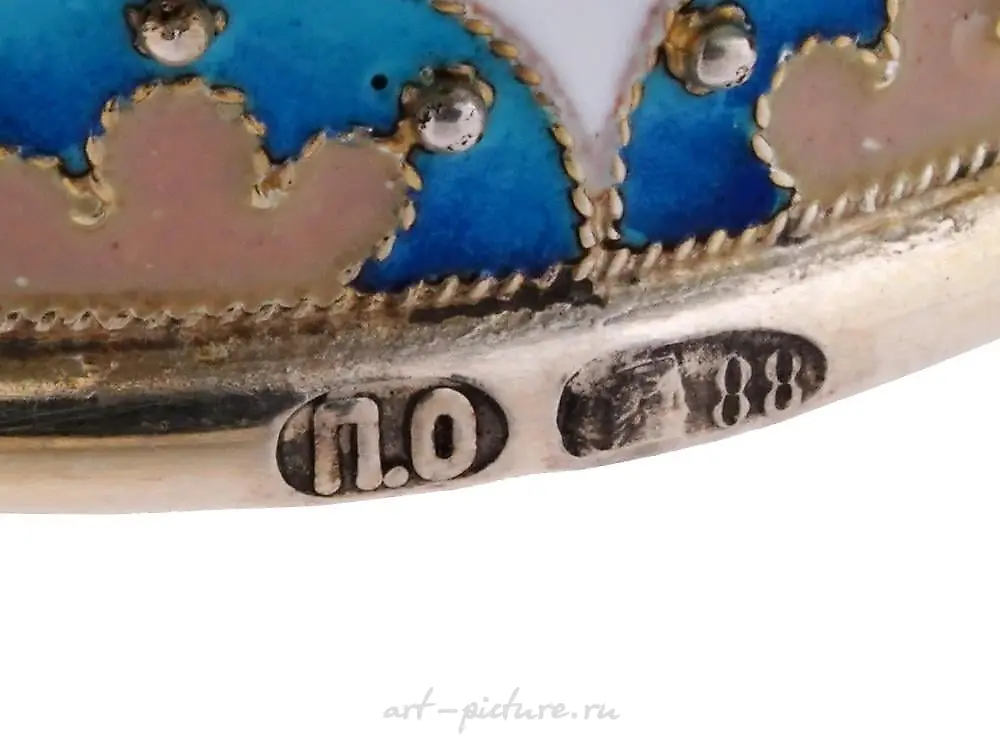 RUSSIAN 88 GILT SILVER CLOISONNE ENAMEL TEA CADDY — photo 8