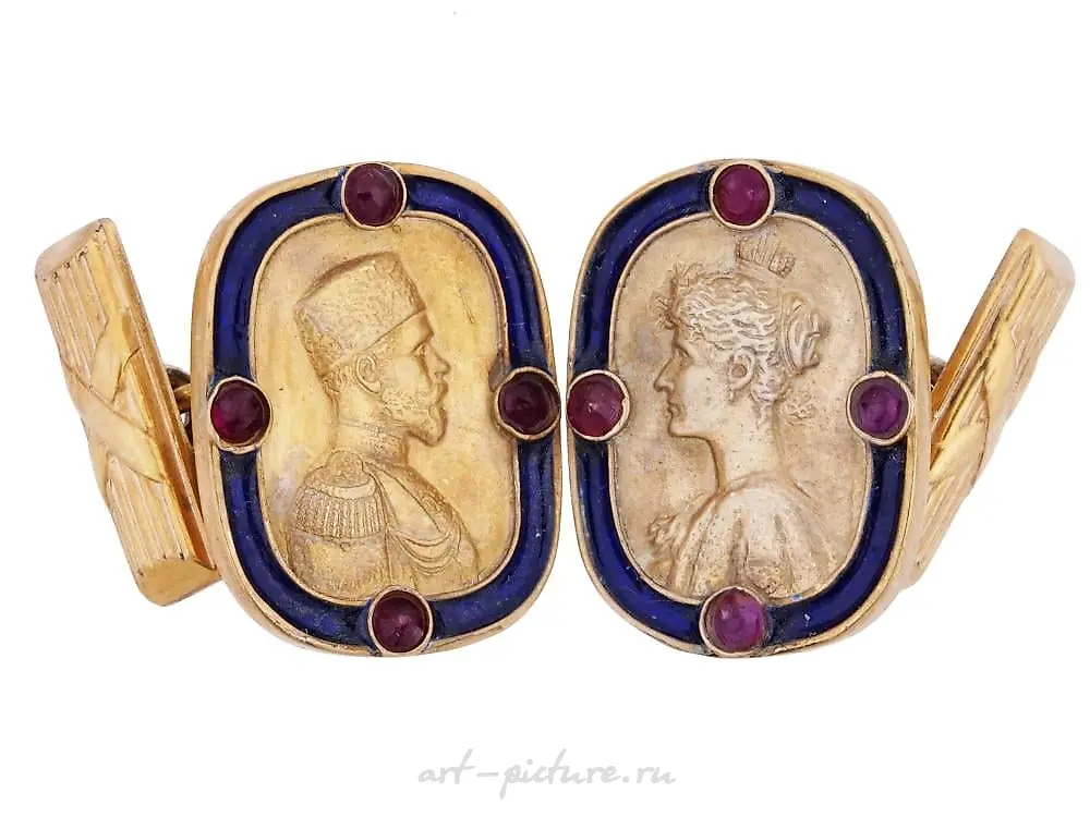 RUSSIAN NICHOLAS II GILT SILVER ENAMEL CUFFLINKS — photo 4