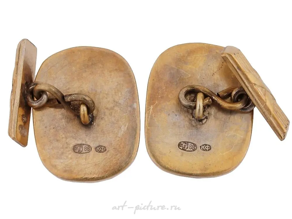 RUSSIAN NICHOLAS II GILT SILVER ENAMEL CUFFLINKS — photo 8