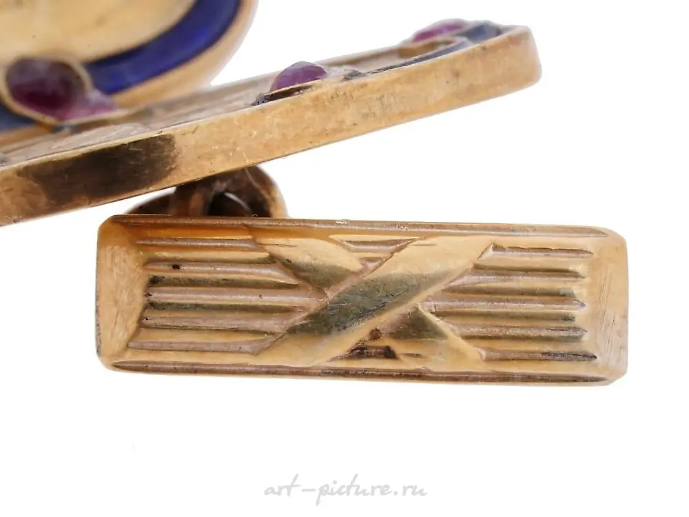 RUSSIAN NICHOLAS II GILT SILVER ENAMEL CUFFLINKS — photo 3