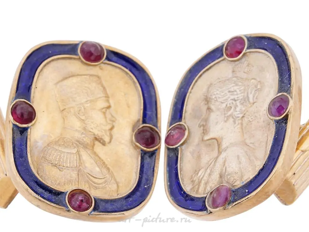 RUSSIAN NICHOLAS II GILT SILVER ENAMEL CUFFLINKS — photo 6
