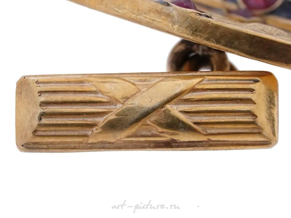 RUSSIAN NICHOLAS II GILT SILVER ENAMEL CUFFLINKS — photo 2