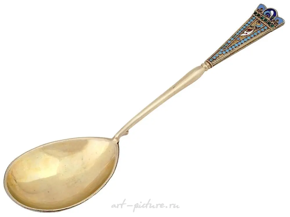 RUSSIAN 84 GILT SILVER AND CLOISONNE ENAMEL SPOON — photo 4