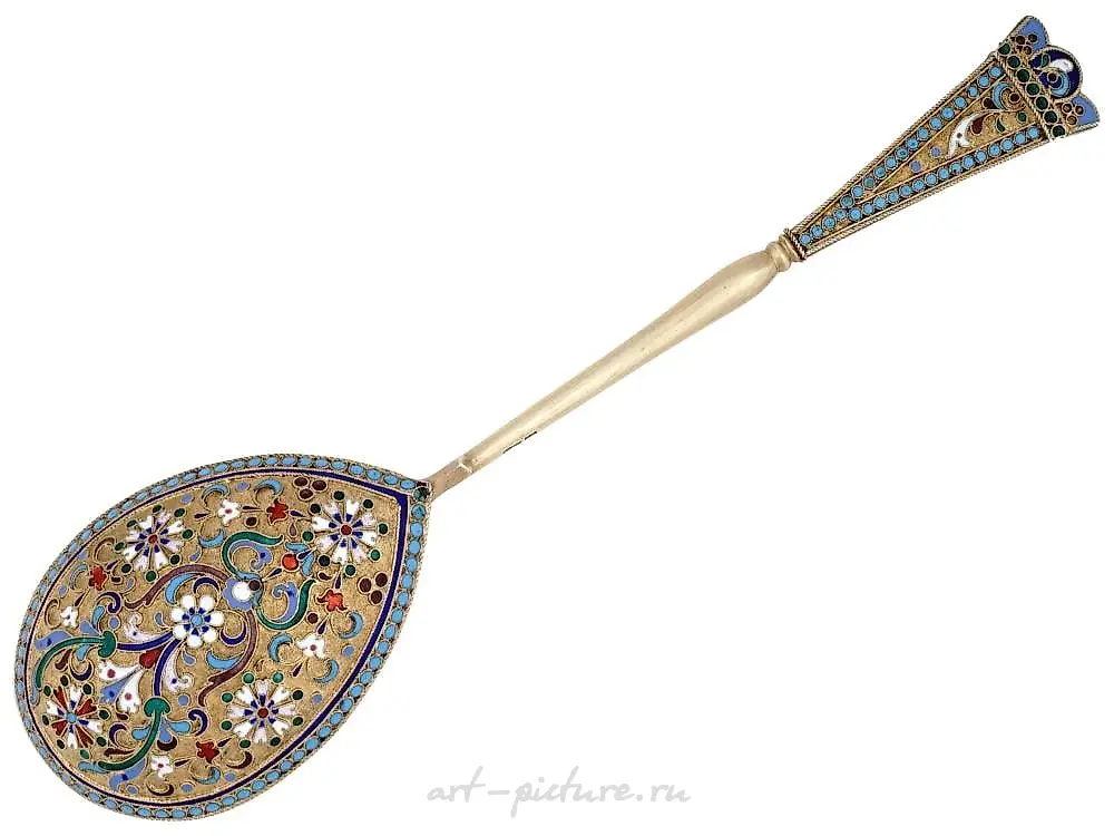 RUSSIAN 84 GILT SILVER AND CLOISONNE ENAMEL SPOON — photo 8