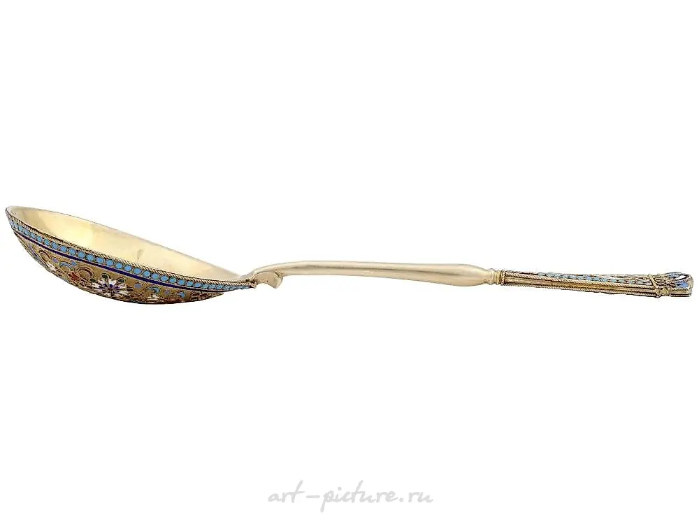 RUSSIAN 84 GILT SILVER AND CLOISONNE ENAMEL SPOON — photo 6