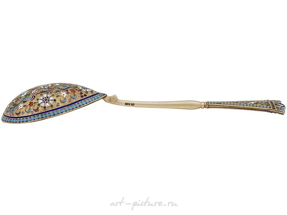 RUSSIAN 84 GILT SILVER AND CLOISONNE ENAMEL SPOON — photo 7