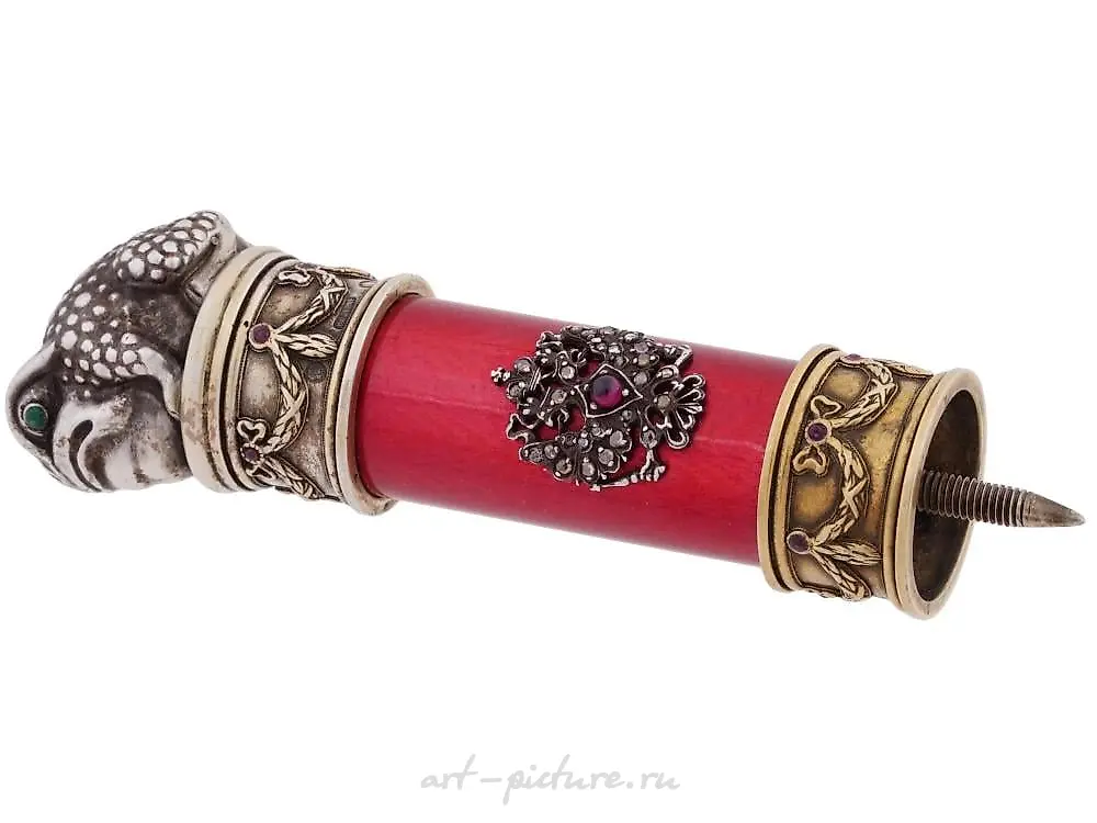 RUSSIAN SILVER ENAMEL DIAMOND OWL CANE HANDLE — photo 4