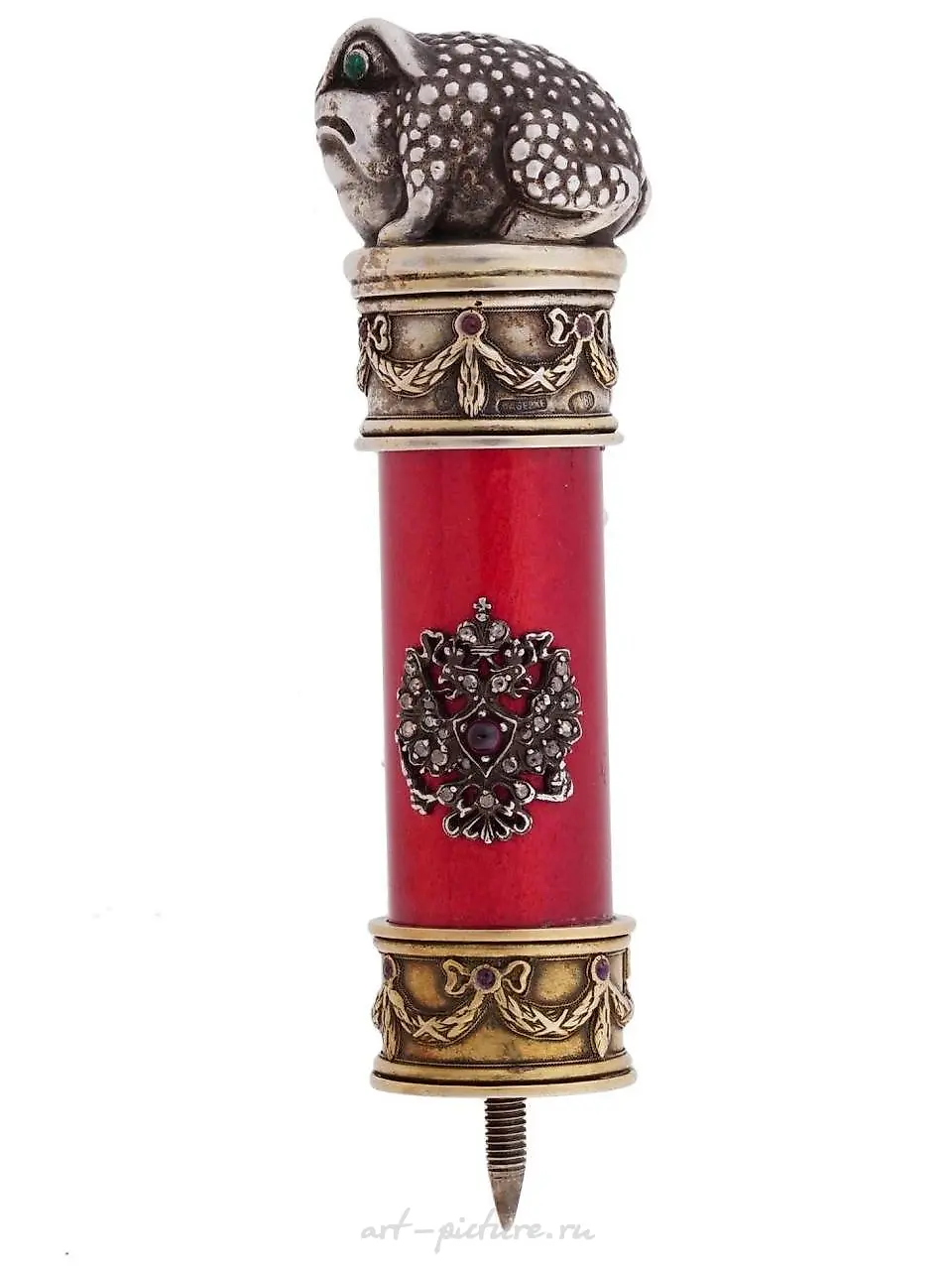RUSSIAN SILVER ENAMEL DIAMOND OWL CANE HANDLE — photo 11