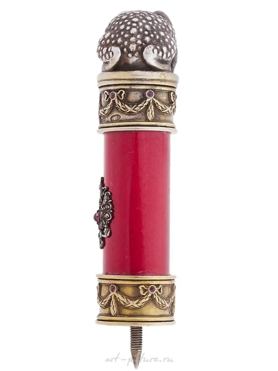 RUSSIAN SILVER ENAMEL DIAMOND OWL CANE HANDLE — photo 6
