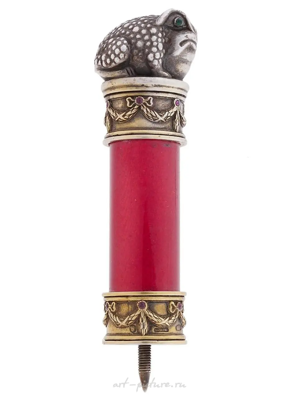 RUSSIAN SILVER ENAMEL DIAMOND OWL CANE HANDLE — photo 10