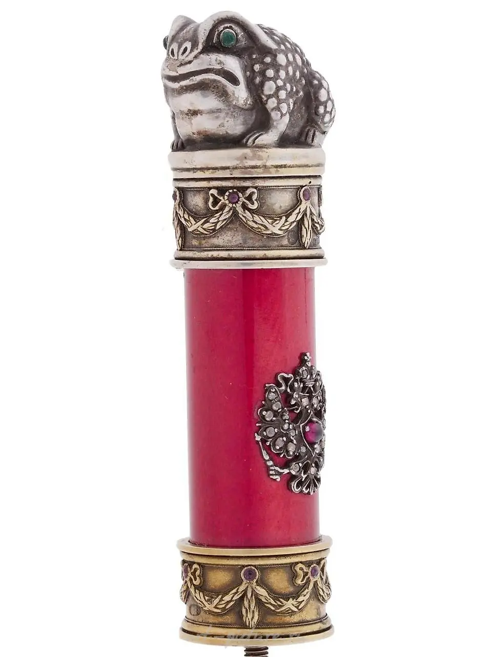 RUSSIAN SILVER ENAMEL DIAMOND OWL CANE HANDLE — photo 5