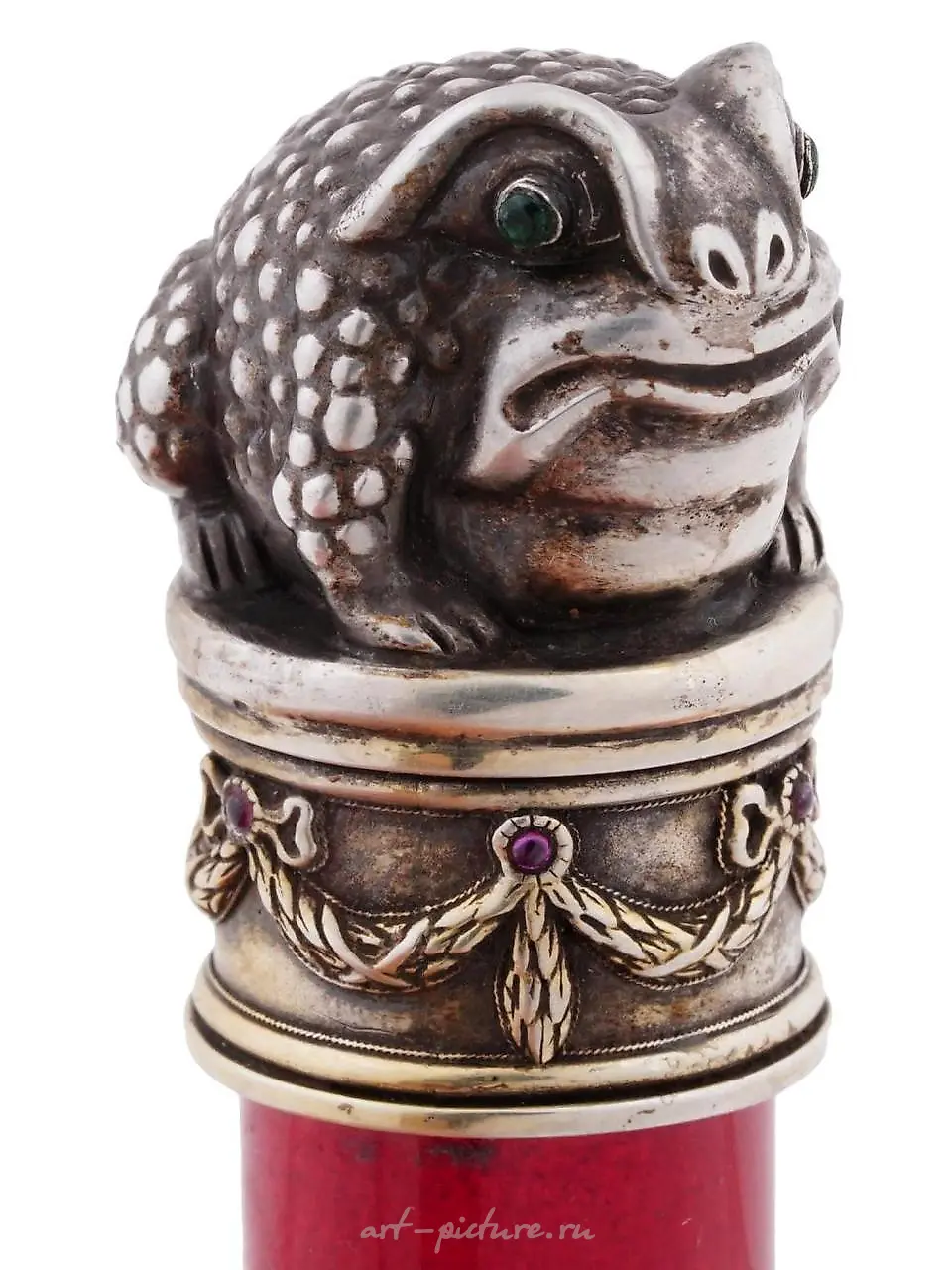 RUSSIAN SILVER ENAMEL DIAMOND OWL CANE HANDLE — photo 7