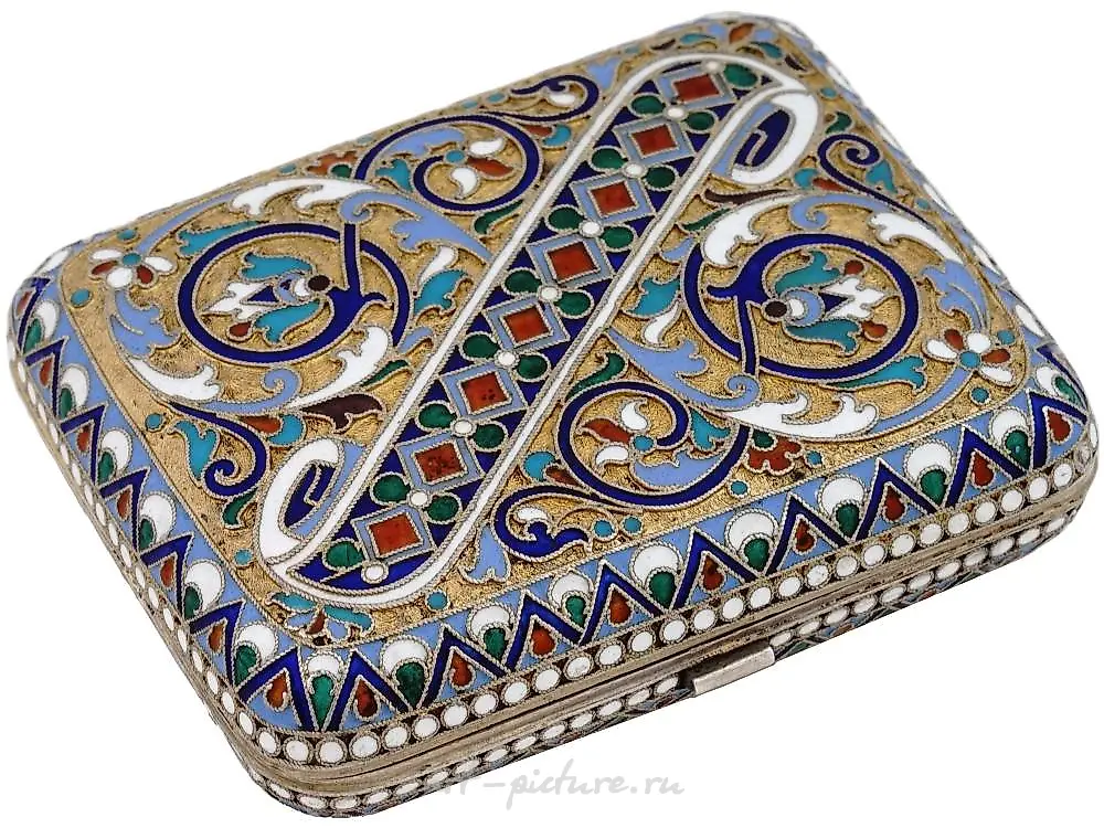RUSSIAN SILVER CLOISONNE ENAMEL CIGARETTE CASE — photo 3