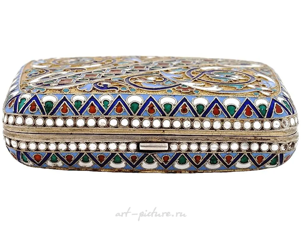 RUSSIAN SILVER CLOISONNE ENAMEL CIGARETTE CASE — photo 9