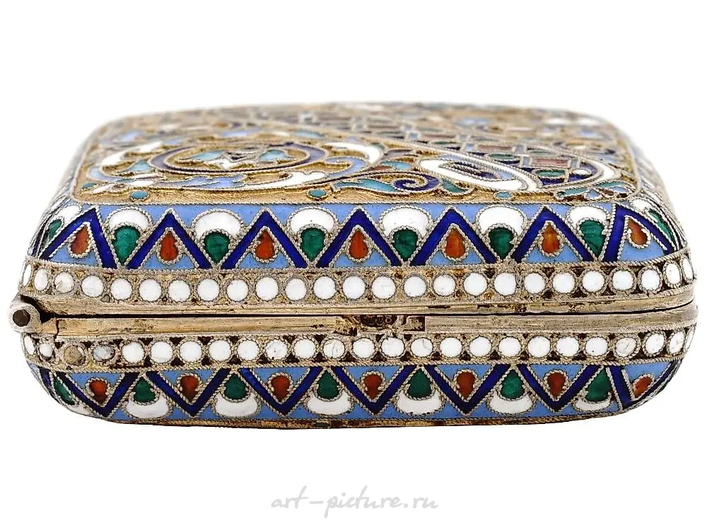 RUSSIAN SILVER CLOISONNE ENAMEL CIGARETTE CASE — photo 6