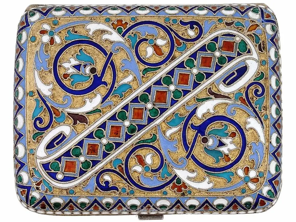 RUSSIAN SILVER CLOISONNE ENAMEL CIGARETTE CASE — photo 2
