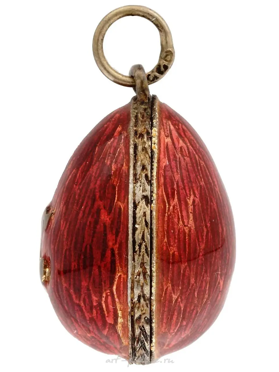 RUSSIAN GUILLOCHE ENAMEL GILT SILVER EGG PENDANT — photo 2
