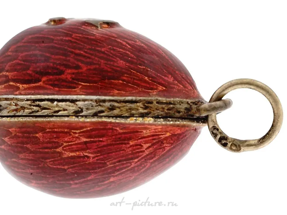 RUSSIAN GUILLOCHE ENAMEL GILT SILVER EGG PENDANT — photo 3