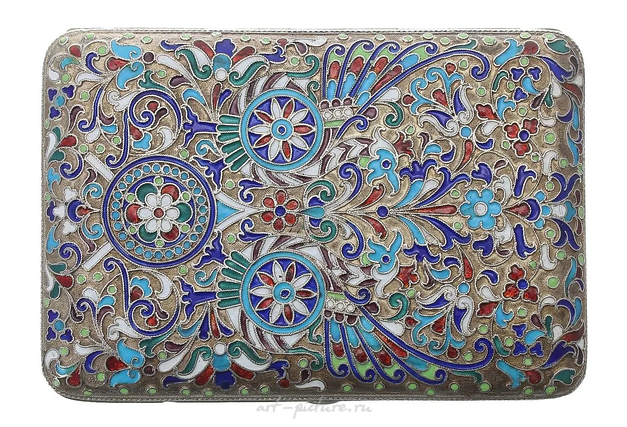 Russian silver-gilt and cloisonné cigarette case, with dense ...