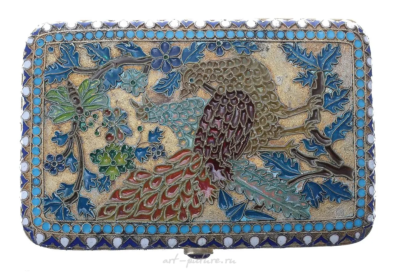 Attractive Russian silver-gilt and cloisonné cigarette case,... — photo 2