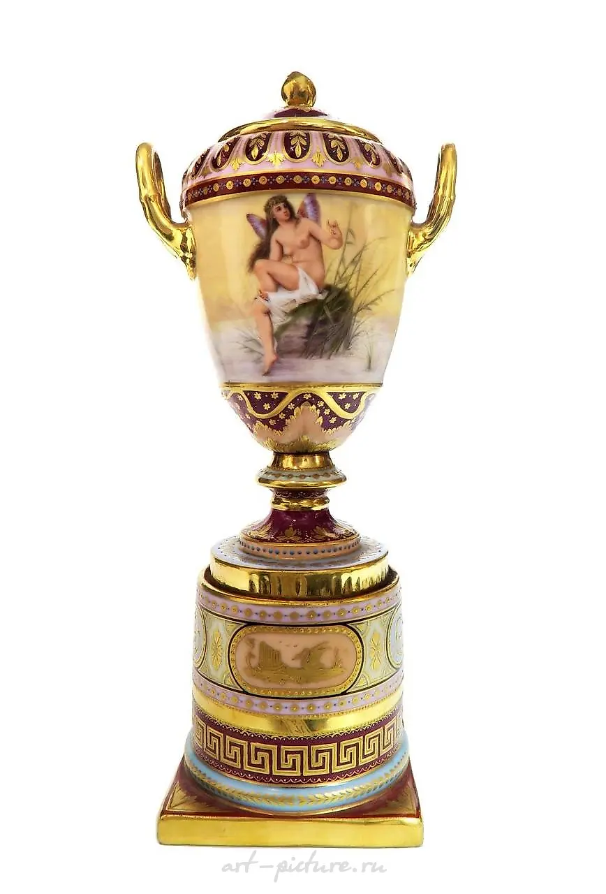 19TH C. PAIR OF HAND PAINTED ROYAL VIENNA URNS/VASES — photo 8